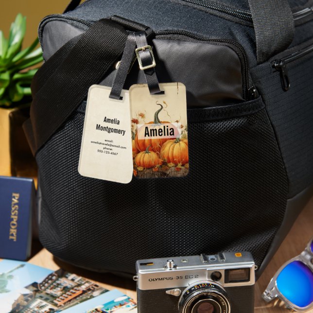 Orange Pumpkins Rustikaler Herbst Gepäckanhänger (Vorderseite & Rückseite)