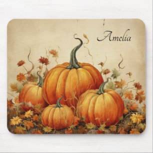 Orange Pumpkins Rustikaler Herbst Mousepad