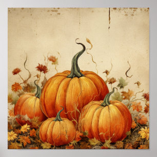Orange Pumpkins Rustikaler Herbst Poster
