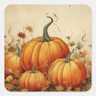 Orange Pumpkins Rustikaler Herbst Quadratischer Aufkleber