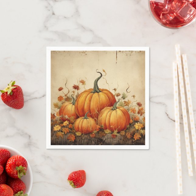 Orange Pumpkins Rustikaler Herbst Serviette (Beispiel)