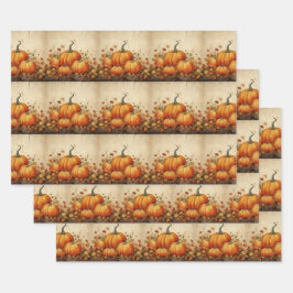 Orange Pumpkins Rustikales Herbstmuster Geschenkpapier Set
