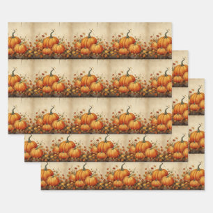 Orange Pumpkins Rustikales Herbstmuster Geschenkpapier Set