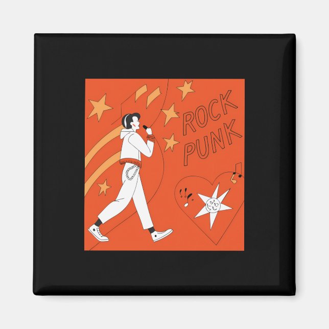Orange Punk Rock expressive Digital Art Illustrati Magnet (Vorne)