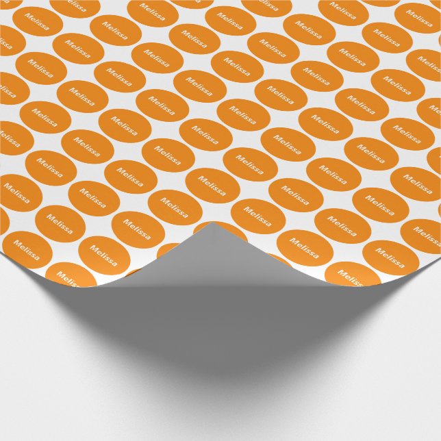Orange Punkt-Muster auf Weiß mit Namen Geschenkpapier (Ecke)