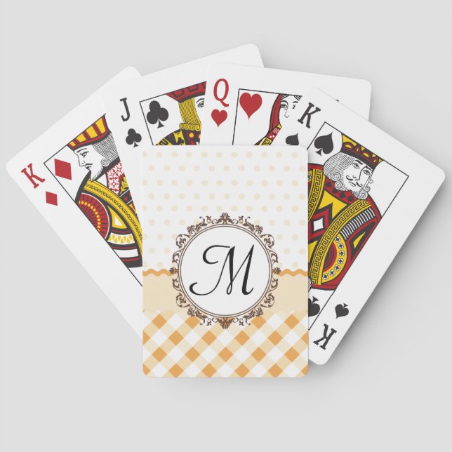 Orange Punkte, Karos und Streifen mit Monogramm Spielkarten (Rückseite)