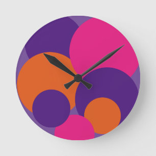 Orange, Purple and Hot Pink Polka Dots Runde Wanduhr
