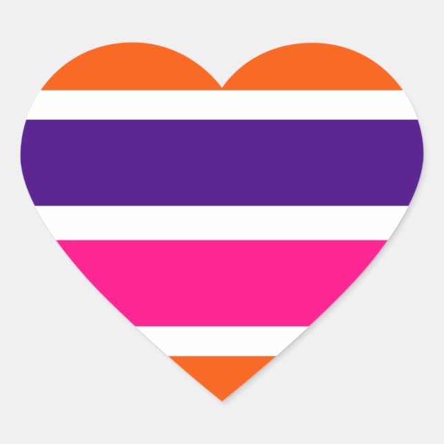 Orange, Purple and Pink Stripes Herz-Aufkleber (Vorderseite)