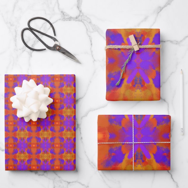 Orange Purple And Red Abstract Graphic Art Design Geschenkpapier Set (Vorderseite)