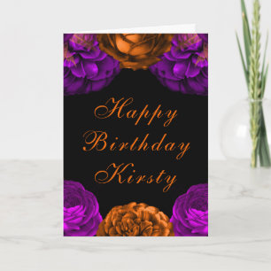 Orange Purple Flowers Halloween Geburtstag Karte