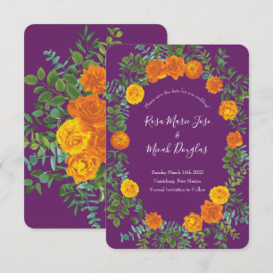 Orange & Purple Plum Pfingstrosen-Rosen Hochzeit T Einladung