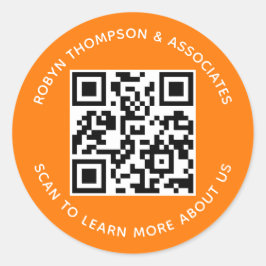 Orange QR Code Stickers Custom Business Name Round