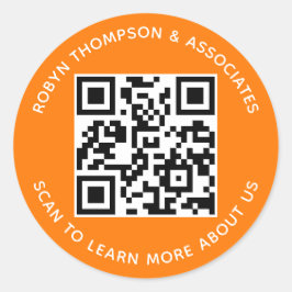 Orange QR Code Stickers Custom Business Name Round