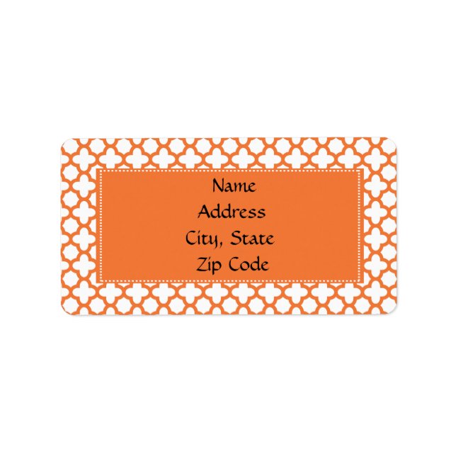 Orange Quatrefoil Muster Adressaufkleber (Vorne)