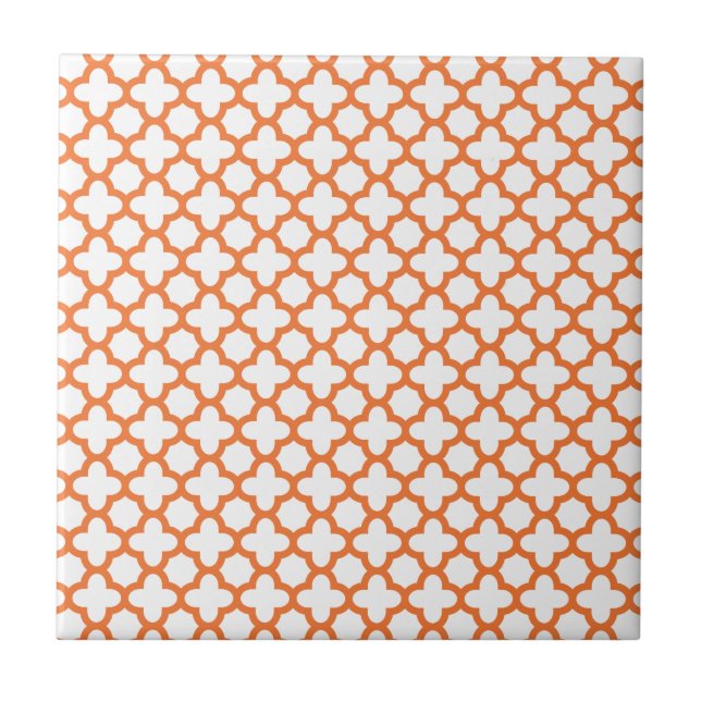 Orange Quatrefoil Muster Fliese (Vorderseite)