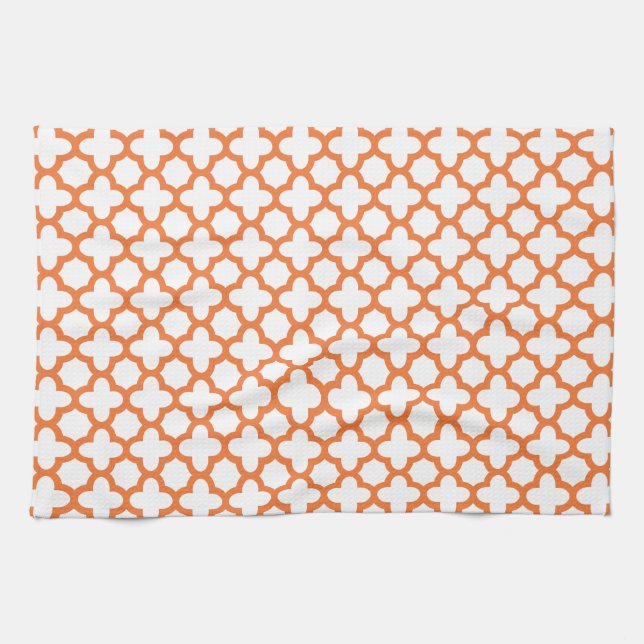 Orange Quatrefoil Muster Geschirrtuch (Horizontal)
