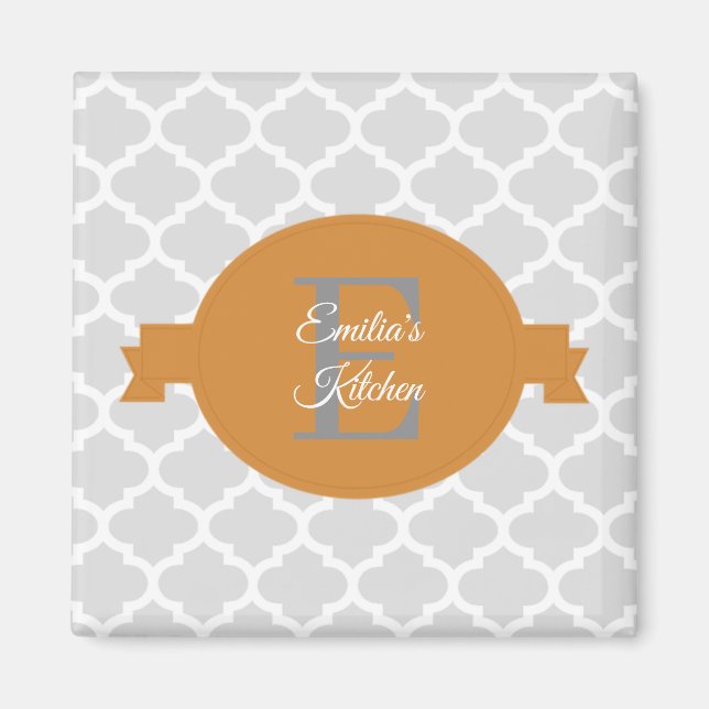 Orange Quatrefoil Personalisiert Magnet (Vorne)