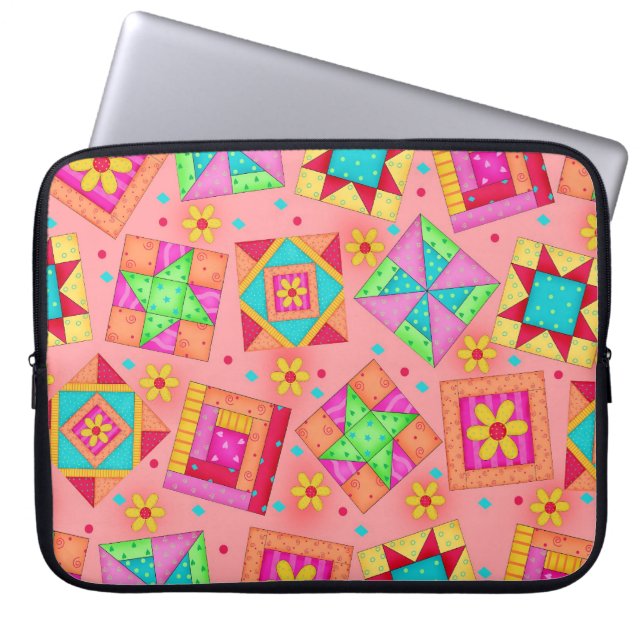 Orange Quilt Block Art Laptop Sleeve (Vorderseite)