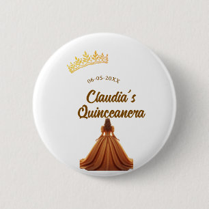 Orange Quinceanera Prinzessinnenkrone Geburtstagsn Button