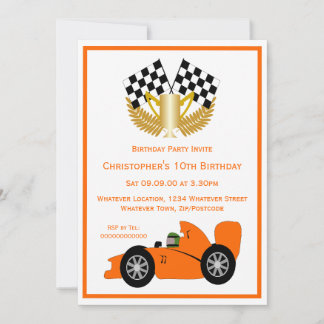 Orange Racing Car Geburtstagsparty Einladung