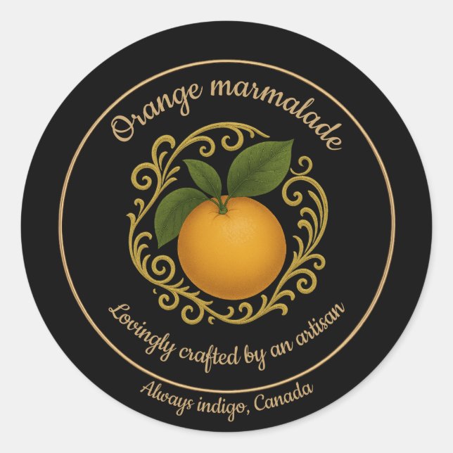 Orange Radiance – Handwerkliches Marmeladenetikett Runder Aufkleber (Vorderseite)