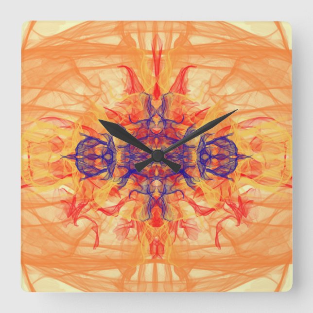 ORANGE RAUCHER - Fraktal Art - Square Wall Clock Quadratische Wanduhr (Vorderseite)