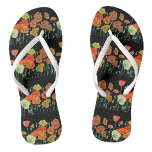 Orange Red Black Poppies Blumenladen Blume Damen Flip Flops