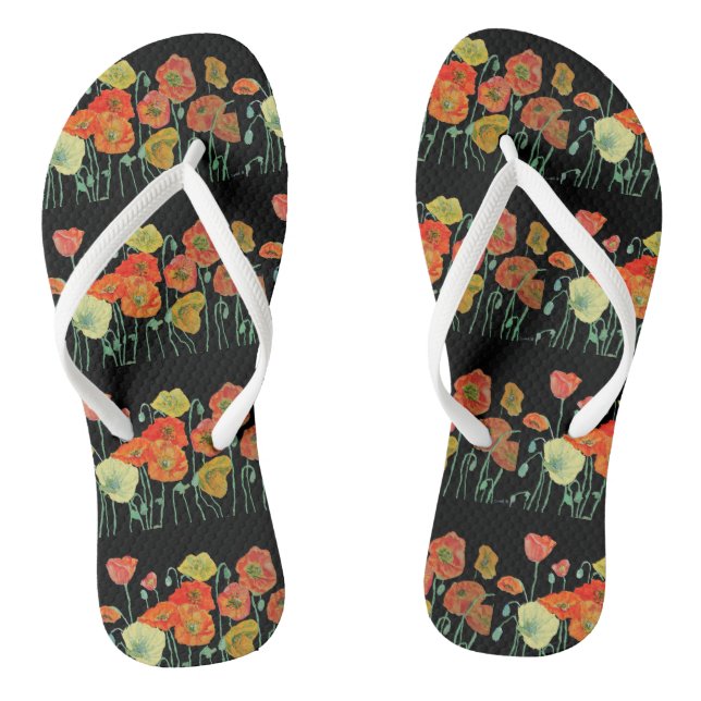 Orange Red Black Poppies Blumenladen Blume Damen Flip Flops (Fußbett)