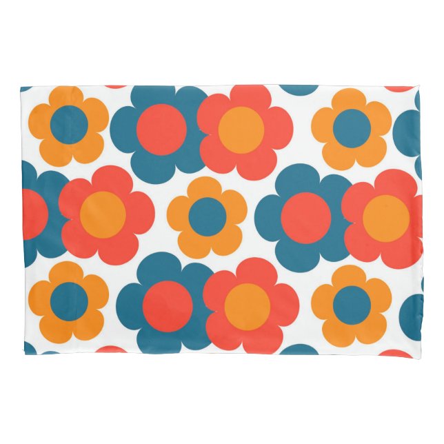 Orange Red Blue Retro Y2K Bold Blossom Floral Kissenbezug (Vorderseite)