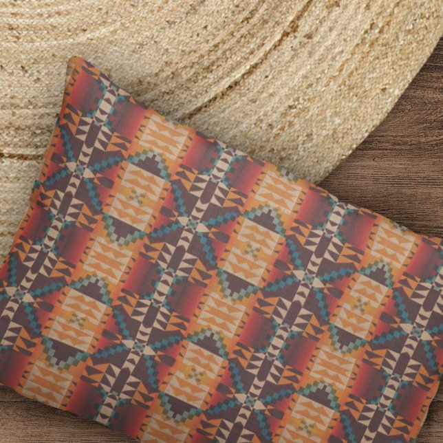 Orange Red Brown Aquamarin Blue Tribal Mosaik Art Kissenbezug (Von Creator hochgeladen)