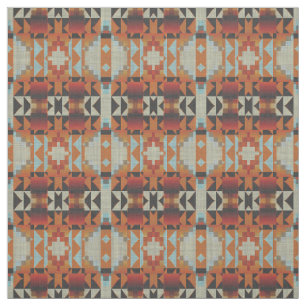 Orange Red Brown Blue Native Tribal Mosaik Muster Stoff