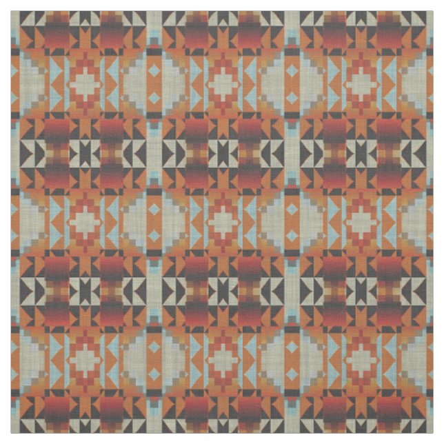Orange Red Brown Blue Native Tribal Mosaik Muster Stoff (Muster)