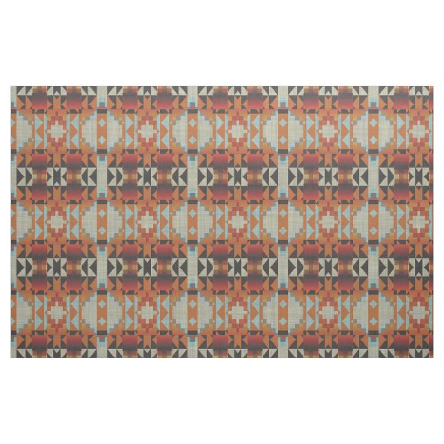 Orange Red Brown Blue Native Tribal Mosaik Muster Stoff (Fat Quarter (45,7 x 55,9 cm))