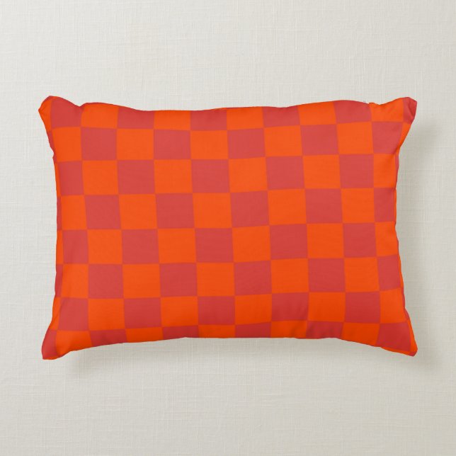 Orange Red Checkered Gingham Pattern Dekokissen (Vorderseite)