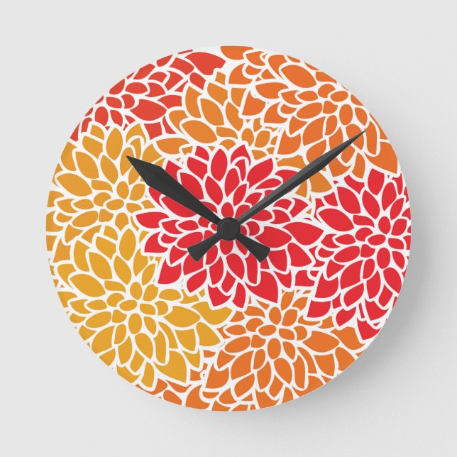 Orange Red Colorful Vintag 60er Blume Runde Wanduhr (Vorderseite)