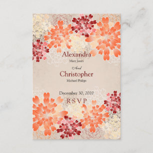 Orange Red & Cream Blume Retro Wedding RSVP Karte
