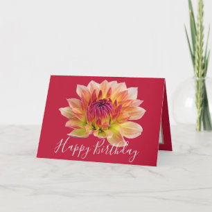 Orange Red Dahlia Blume Roter Hintergrund Geburtst Karte