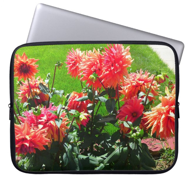 Orange Red Dhalia Blume Laptop Sleeve (Vorderseite)