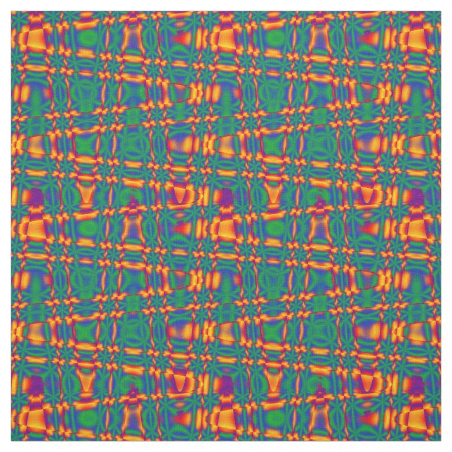 Orange Red Flame Green Blue Zigzag Muster Fabric Stoff (Muster)