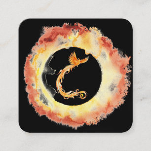 *~* Orange Red Flame Phoenix Ring of Fire Black Quadratische Visitenkarte