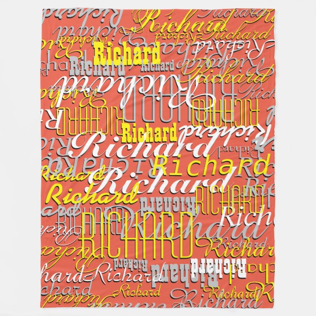 Orange-Red Fleece Blanket mit einem Namensmuster (Vorderseite)