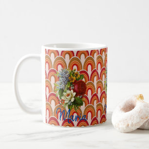 Orange Red Floral Stripe Tasse
