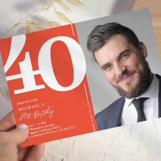 Orange Red Foto 40. Geburtstag Party Einladung
