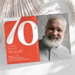 Orange Red Foto 70. Geburtstagsparty Einladung<br><div class="desc">Mit diesen trendigen, orangefarbenen Geburtstagsfeiern schaffen Sie bei Ihrem 70. Geburtstagsbash nachhaltige Erinnerungen! Diese Einladungen mit einem großen, fetten Serif-Schriftart, der die Nummer '70', ein Foto des Geburtstagsjungen / -mädchens und eine moderne Vorlage zeigt, die leicht zu personalisieren ist, werden den Geist des Ereignisses einfangen. Mit ihrem einzigartigen Design werden...</div>