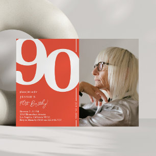 Orange Red Foto 90. Geburtstagsparty Einladung