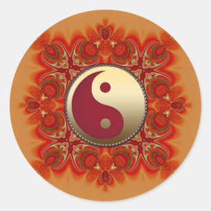 Orange Red Gold Decorative Golden Yin Yang Runder Aufkleber
