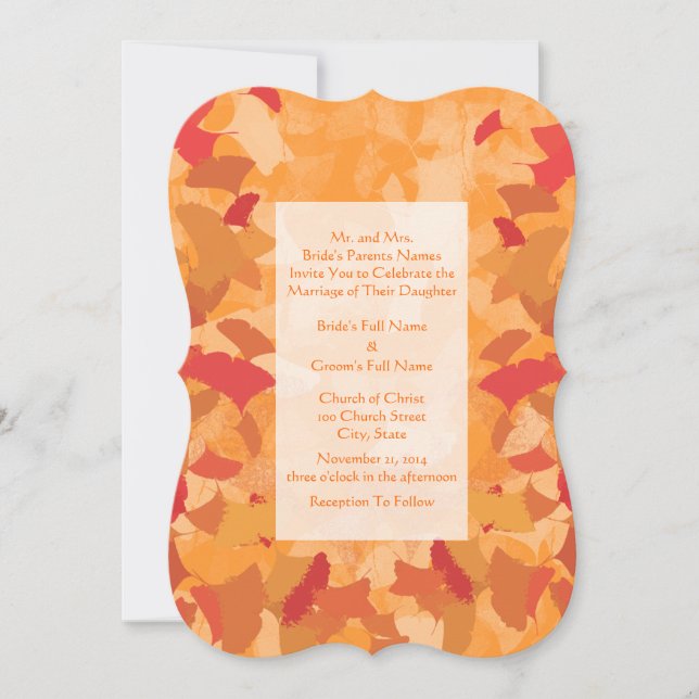 Orange Red Herbstlaubs Hochzeitseinladung Einladung (Vorderseite)