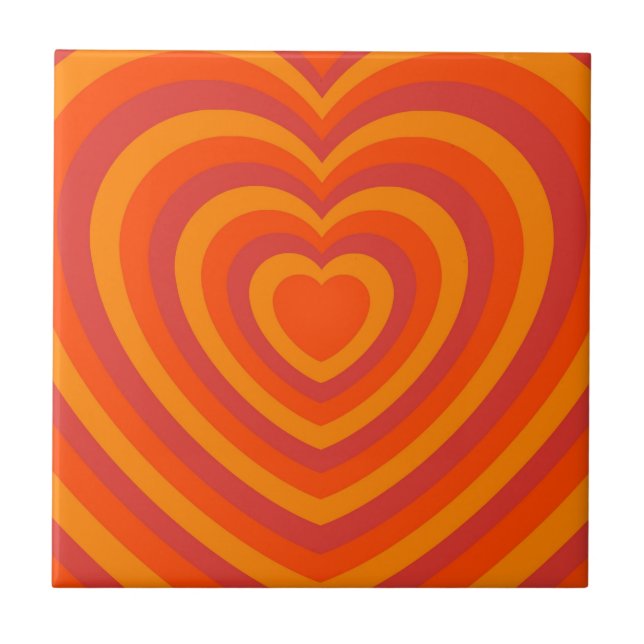 Orange Red Hypnotic Heart Liebe Pattern Fliese (Vorderseite)