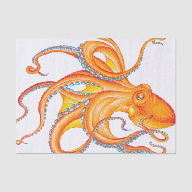 Orange Red Kraken Octopus Tinte Art Dance Seidenpapier (Vorderseite)