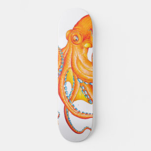 Orange Red Kraken Octopus Tinte Art Dance Skateboard